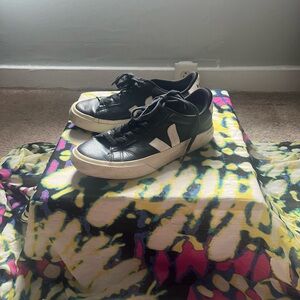 Veja black leather Sneakers with White Accents